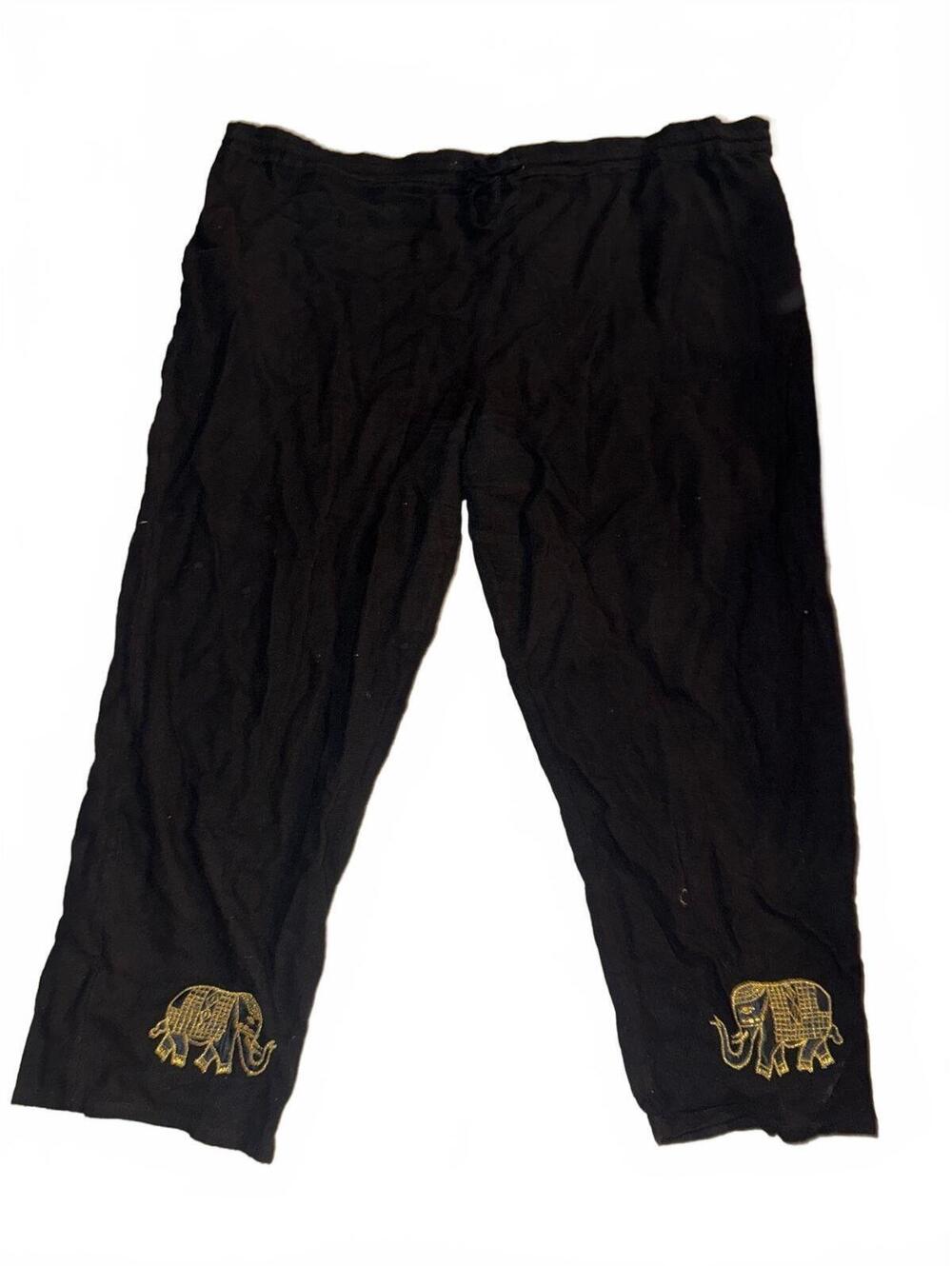 Women's Vintage Black Lounge Pants with Gold Elephant Detail Size 46" Waist